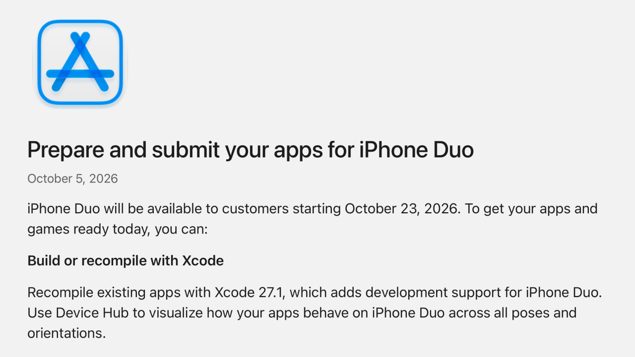 С апреля 2027 года Apple потребует адаптировать приложения для iPhone Duo