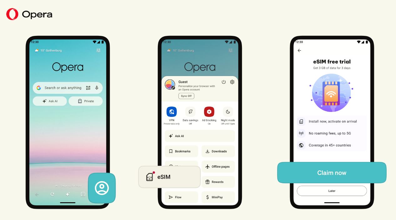 Opera для Android получила eSIM для путешествий с бесплатными 3 ГБ