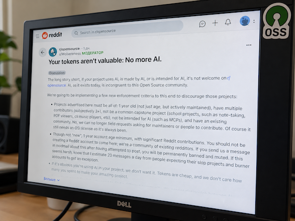 В r/opensource запретили AI-проекты и ужесточили требования к разработчикам