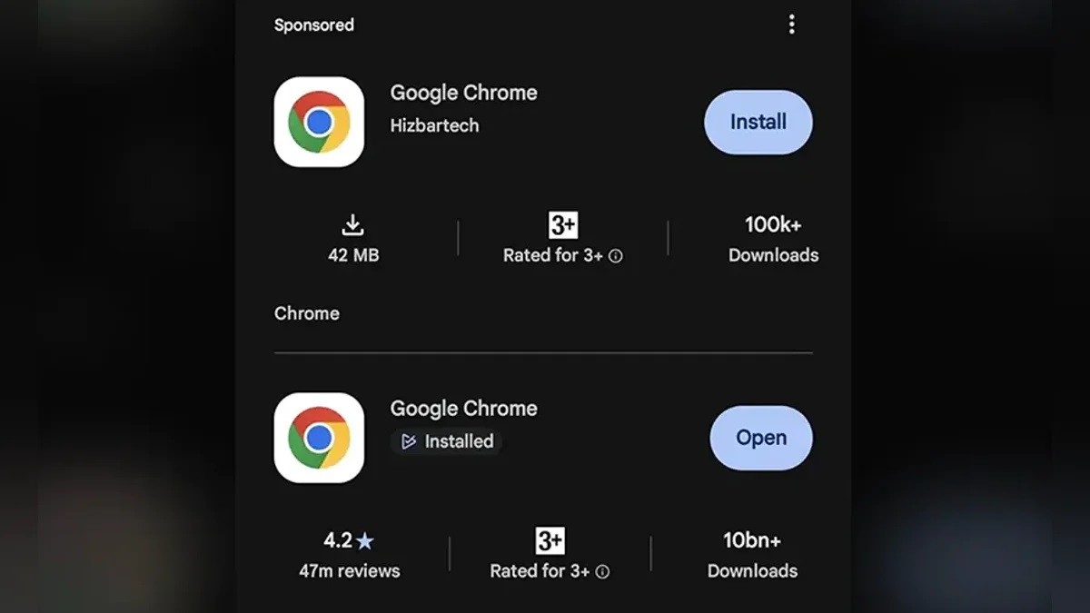 В Google Play обнаружили поддельный Google Chrome с более 100 тысячами загрузок