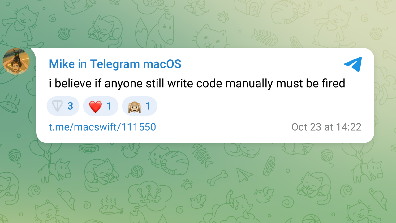 Разработчик Telegram: 99,9% клиентского кода пишет ИИ
